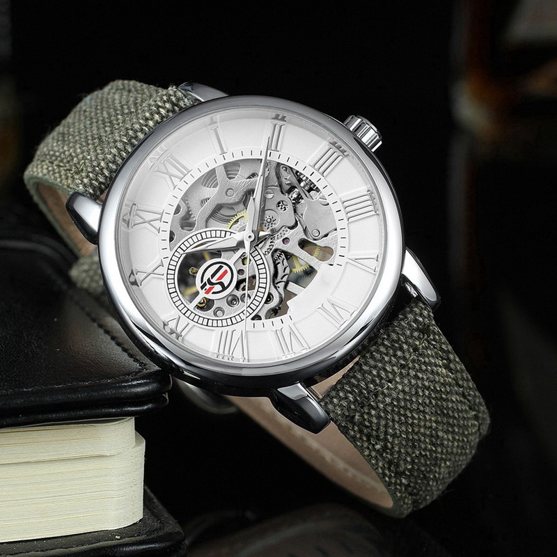 FORSINING Hollow Out Mechanical Waterproof Cloth Strap Male Wristwatch (White)