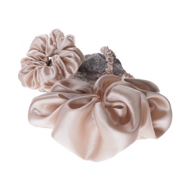Leirinik Silk Scrunchie - Mulberry Silk/Mulberry Silk - Hair-friendly Hair Bobbles Against Hair Breakage, Hair Care Without Damage, Pack of 3 - Beige in 3 Sizes