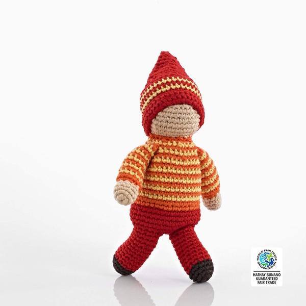 ebble | Handmade Pixie Rattle - Acorn - Red | Crochet | Fair Trade | Pretend | Imaginative Play | Montessori | Machine Washable
