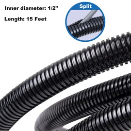 15 FT 1/2” Wire Loom Split Tubing,Dog Cat Cord Protector,Split Wire Loom Tubing Wire Conduit – Black (15FT 1/2")