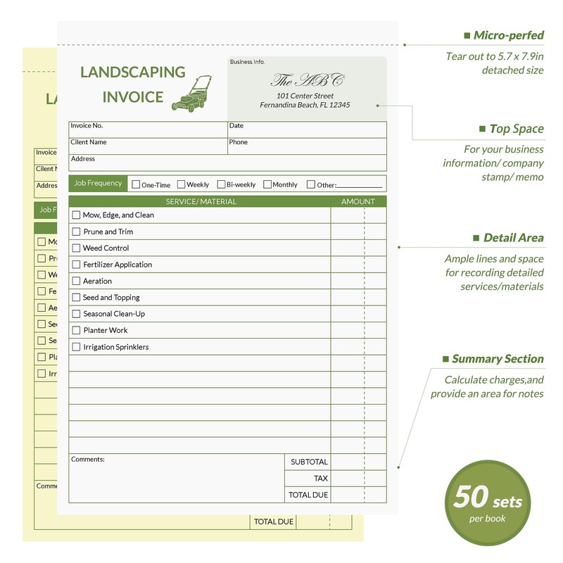 Harfesto Professional Garden Invoice Receipt Book, Landscaping Invoice Book for