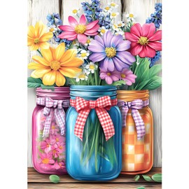 MXJSUA DIY Flowers Diamond Painting Kits for Adults, Floral Jars Diamond Gem Art Painting for Beginners, Diamond Picture with Full Round Drill Dots Craft Set Gift, 30x40 cm