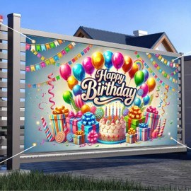 BlissYard Happy Birthday Banner 71x43 Inch Birthday Backdrop Supplies Banner Shooting Background Happy Birthday Banner Colorful Balloons and Gifts Design Party Banners