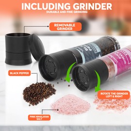 Spice Bounty Pink Himalayan Salt 12.9 oz and Whole Black Pepper 5.8 oz Grinder Set – Coarse Salt and Peppercorns with Adjustable Grinders – Gourmet Seasoning Duo for Cooking & Table Use