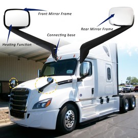 Hood Mirror for FREIGHTLINER CASCADIA, Heated Hood Mirror Assembly for FREIGHTLINER CASCADIA 2018+ (Chrome (Silver), Right)