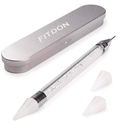 Dual-Ended Nail Rhinestone Picker Dotting Pen with Extra 2 Wax Head, FITDON Wax Tip Pencil for Jewel Gems Crystals Studs Pickup, Clear