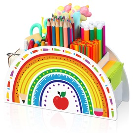 Funrous Wooden Rainbow Pencil Holder Pen Holder Teacher Appreciation Gifts from Students Pencil Organizer Brushes Makeup Brush Crayon School Teacher Supplies for Kids Girls