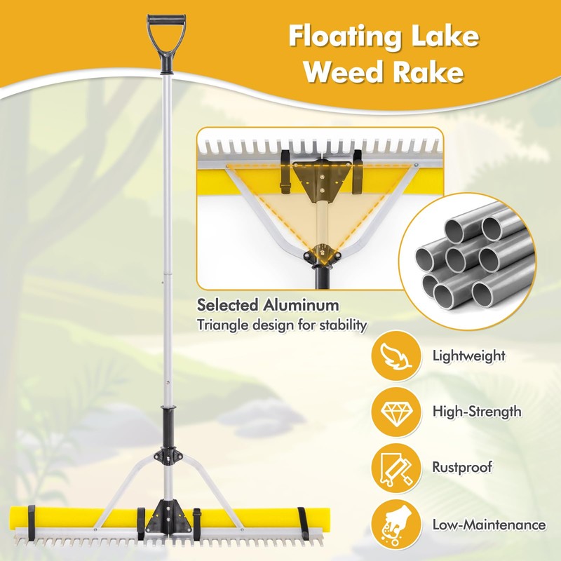 IRONMAX Lake Rake, 36’’ Folding Aluminum Aquatic Weed Rake Weed
