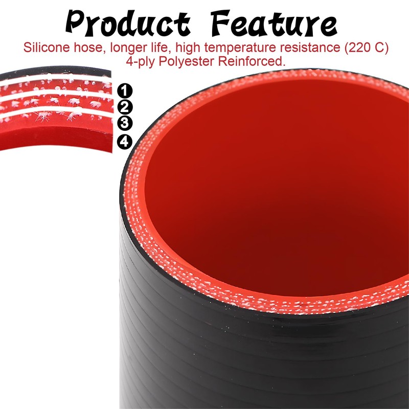 ID 3 Inch(76mm) High Temperature 4-Ply Reinforced Straight Silicone Hose