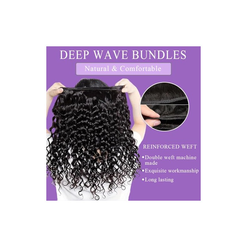 Extensiones de cabello humano con ondas profundas, 12A, cabello virgen
