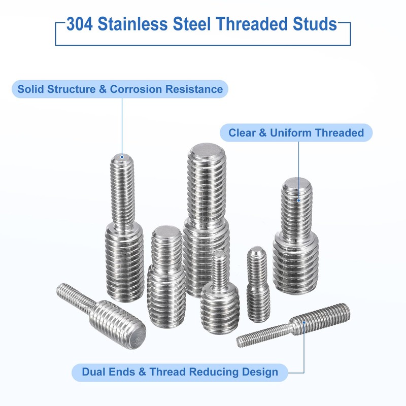 sourcing map M8x20mm to M10x20mm Double End Threaded Stud Screw