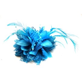 Flower Feather Bead Corsage Hair Clips Fascinator Hairband and Pin (Aqua)