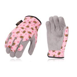 Vgo... 1-Pair Age 4-5 Kids Gardening Gloves,Children Yard Work Gloves,Soft Safety Outdoor Playing Gloves (Size S, Pink Bee, KID-MF7362)