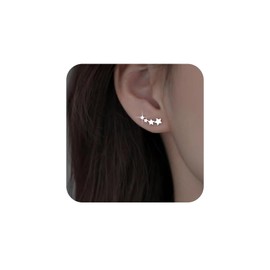 Aneneiceera Vintage Crystal Star Ear Climber Earrings Silver Cz Star Crawler Earrings Rhinestone Star Stud Earrings Minimalist Boho Star Earrings Jewelry for Women