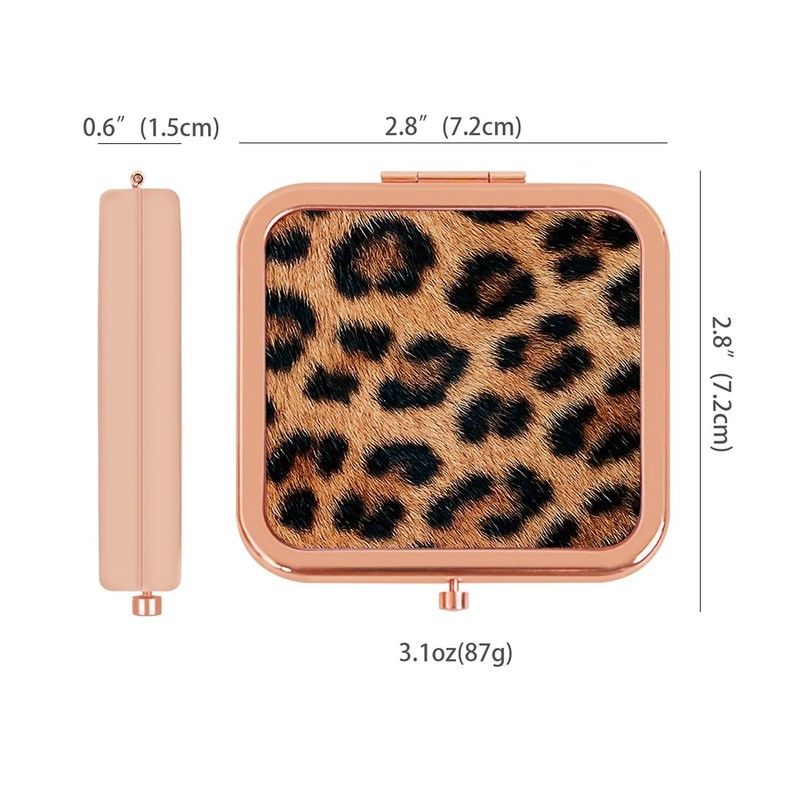GLINTZ Cheetah Leopard Brown Print Foldable Travel Pocket Mirror Square