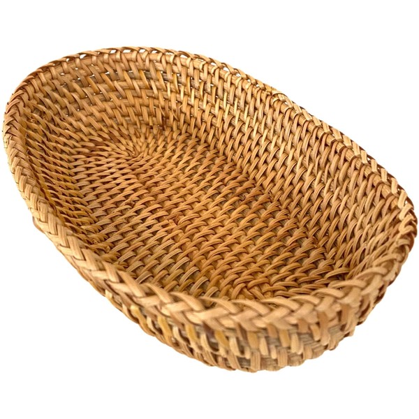 High Wall Handwoven Natural Wicker Bread Serving Basket Oblong Bowl