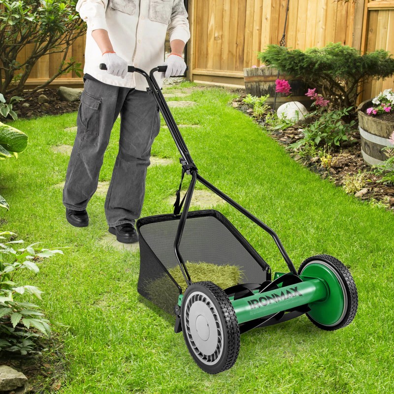 14" Manual Reel Mower w/ 5-Blade 6.6 Gallon Removable Grass