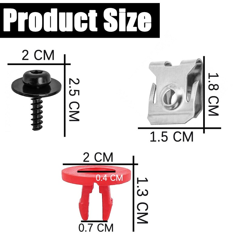 JNNJ Pack of 30 Screw Nut Clip Kit, Mudguard Screw
