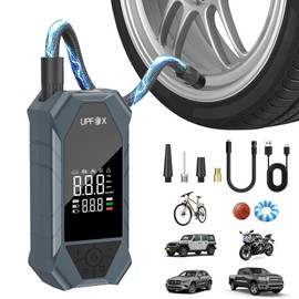 UPFOX Tire Inflator Portable Air Compressor - 150psi &12000 mAh Fast Air Pump for Car Tires with Digital Tire Pressure Gauge Accurate Dual Lcd Display & Led Light for Car Motorcycle Bicycle Balls More
