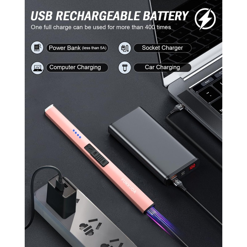 FUKKUDA Electric Candle Lighter with Safety Switch - USB Rechargeable