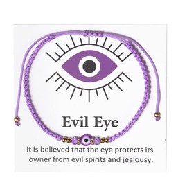 COLORFUL BLING Evil Eyes Bracelet for Female Teen Girl Amulet Pink Protection Bracelet Good Luck Adjustable String Original Design Bracelet Exquisite Card Packaging-B Purple