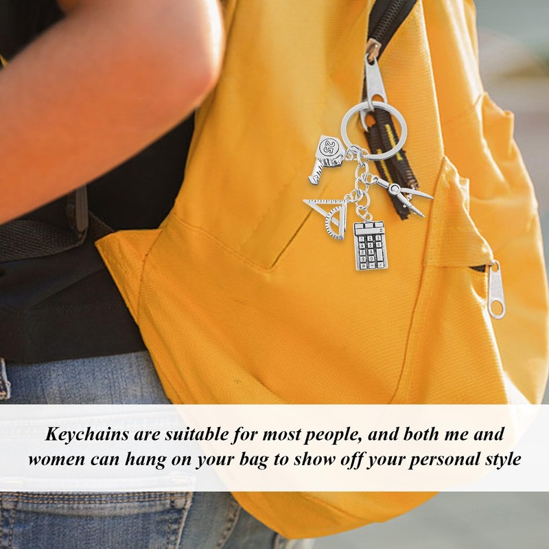 2 Pieces of Ruler Compass Keychain, Teaching Theme Pendant, Graduation