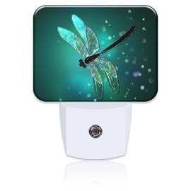 Uiaoiais Glass Dragonfly Plug in Night Lights, Green Background Nightlight Plug Into Wall Dusk to Dawn Sensor for Kid Girls Boys Women Men Bedroom, Hallway, Kitchen, Bathroom, Stairs Decor