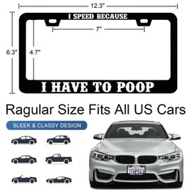 License Plate Frames I Speed Because I Have to Poop Anime License Plate Frame with Screws Black Metal License Plate Cover Holder 6.3 X 12.3 inch for Car Decoration for Women Men LICEPLAME