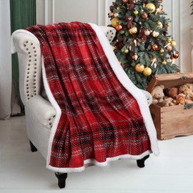 Red Buffalo Plaid Christmas Throw TV Sherpa Blanket 150 x 130 cm, Super Soft Warm Comfy Plush Fleece Bedding Couch Cabin Decorative Throw Blanket