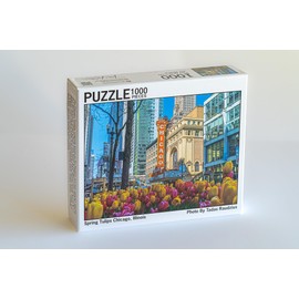 Chicago Puzzle, Jigsaw Puzzle 1000 Pieces, Spring Tulips Chicago Theatre