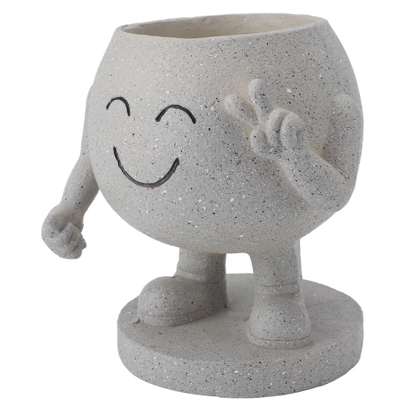 Flower Pot Cute Smile Standing Succulent Flowerpot Fadeless Resin Plant