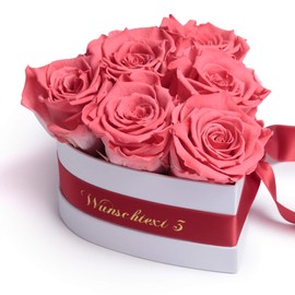 ROSEMARIE SCHULZ Heidelberg Infinity Rose Box Heart Shape with Dedication and Preserved Roses Gift for Women (Desired Text, Coral)
