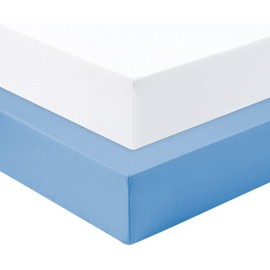 Dudu N Girlie Cotton Travel Cot Sheets Fitted | Travel Fitted Sheet 95x65 | Jersey Soft Bedsheet Hypoallergenic Elasticated Breathable Fitted Cot Sheets (Pack of 2, White & Blue)