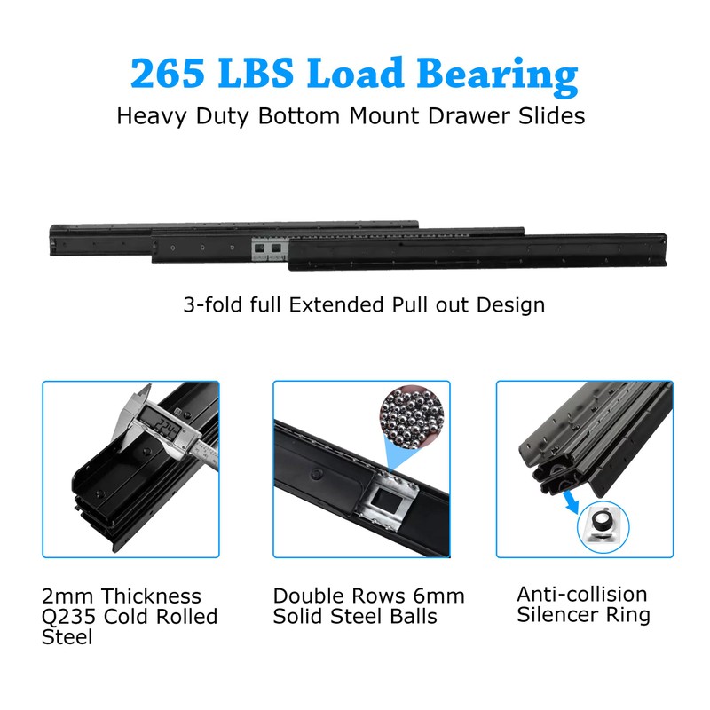 Undermount Drawer Slides, HANKEY Heavy Duty Drawer Slides Bottom Mount