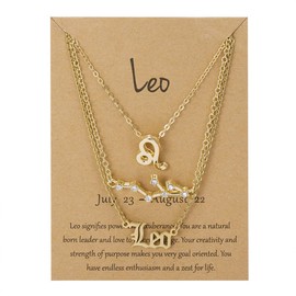 3Pcs 12 Constellation Zodiac Sign Layered Choker Necklaces Old English Letter Astrology Horoscope with Message Card for Women Birthday Friendship Jewelry-Leo
