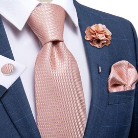 DiBanGu - Juego de corbata de seda para hombre y corbata de lazo, corbata de cachemira y gemelos cuadrados de bolsillo para bodas, Oro Rosa, Talla única