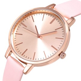 KIMOMT Women's Watches, Leather Strap, Luxury Quartz Watches, Waterproof, Fashion, Creative Watch for Girls, Ladies, Pink-rose gold, Strap.