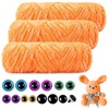 Mngevcy 3 x 150 m Chenille Wool for Crochet, Fluffy Wool, Soft Chenille Yarn with Safety Eyes for Knitting (Orange)