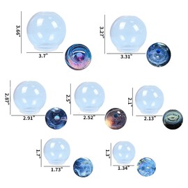 BIGEBO 7 Pcs Clear Silicone Sphere Molds for Resin Casting, 3D Seamless Ball Mold for Jewelry Soap Candle Making Different Sizes Sphere Silicone Molds Resin & Flower