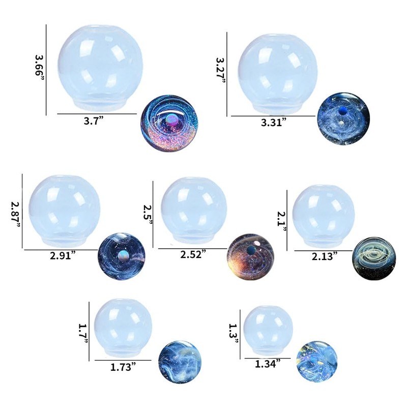 BIGEBO 7 Pcs Clear Silicone Sphere Molds for Resin Casting,