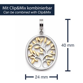 Leonardo Jewels Clip & Mix Milo 023620 Pendant Stainless Steel with Tree of Life in Two-Tone Character Jewellery Gift for Women, Stainless Steel, No Gemstone