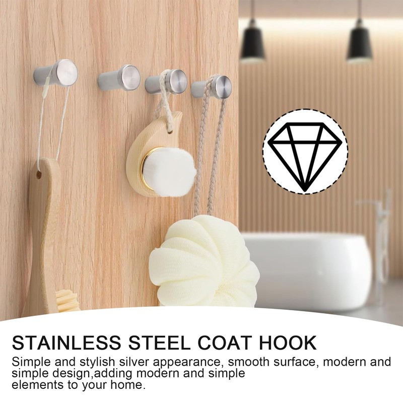 PARFCO Stainless Steel Hooks, Pack of 6 Bathroom Hooks, Wall