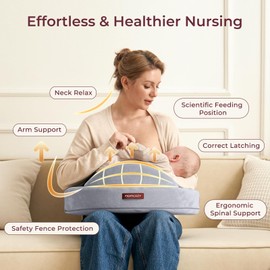 Momcozy Nursing Pillow for Breastfeeding - Ergonomic Comfort & Support - Original Plus Size Feeding Pillow with Pioneering Safety Fence for Easier and Healthier Nursing - Fit for All, Removable Cover