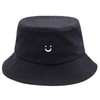 Bucket Hat Unisex 100% Cotton Smile Face Embroidery Reversible Hat Travel Bucket Beach Sun Hat Outdoor Cap, Black, One Size