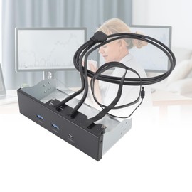 5.25 Inch Optical Drive Bay USB Faceplate with 19 Pin Front Panel Hub, 2 x USB A + 1 x Type C, 5 Gbit/s/10 gbit/s/20 gbit/s for Win7/8/10/11/20/OS X