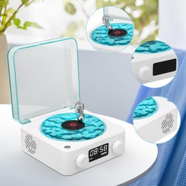 The Waves Vinyl Player, Vinyl Turntable, Retro Alarm Clock, 2024 Bluetooth Vintage Vinyl Turntable, Vinyl Bluetooth Speaker for Party, Ambience, Record Player, Small Speaker