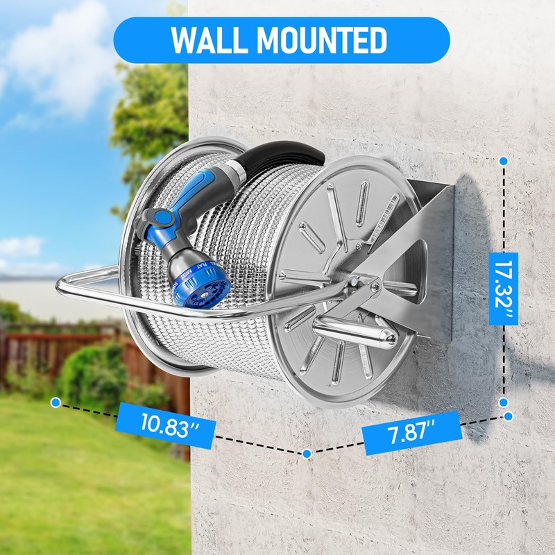 SPECILITE Stainless Steel Garden Hose Reel with 3/8" 100FT Hose