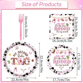 Refavor Cowgirl 2nd Birthday Party Decorations, My Second Rodeo Party Plates Napkins and Forks Set for Girls, Wild West This Ain't My First Rodeo Its My Second Party Tableware Supplies(24 Guests)