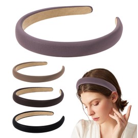 4 Pcs Padded Headbands Women Head Bands Hair Accessories for Women Wide Plain Headbands, Soft Sponge Headband for Face Washing, Makeup Removal, Shower, Facial Mask(Natural Colors)