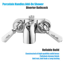 Clawfoot Add-A-Shower Bathcock Diverter,Shower Attachment for Tub Faucet,Bathtub Faucet with Porcelain Lever Handles and Ceramic Disc Cartridges,¾ MIP Inlet,Chrome
